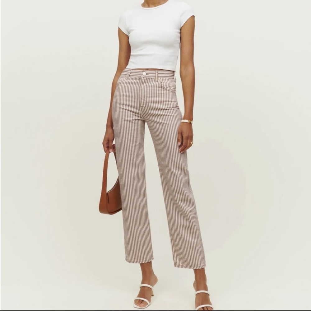 Reformation Cowboy Striped High Rise Straight Jeans